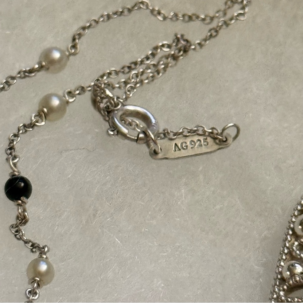 Tiffany & Co. Ziegfeld Daisy Collection Silver Pearls & Onyx Necklace View 4